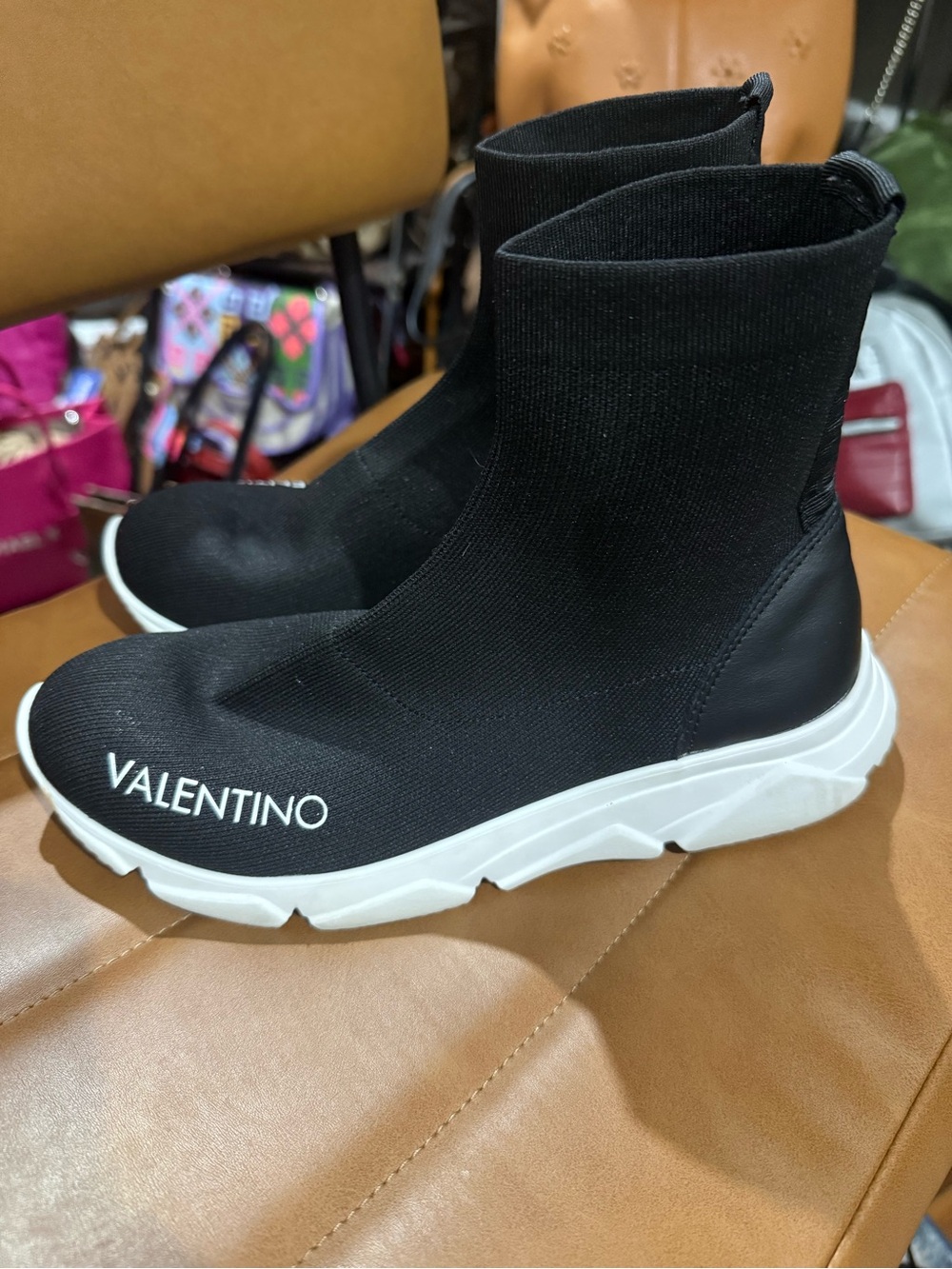 Valentino Black Knit Sock Sneaker with White Sole